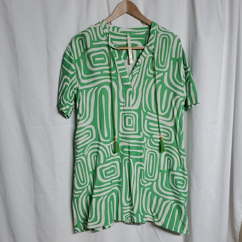 Uncle Frank Women's Green Patterned S/M Linen & Rayon Dress